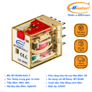 Relay Trung Gian 14 Chân 24VAC MT-RU4N-A24-LT Master