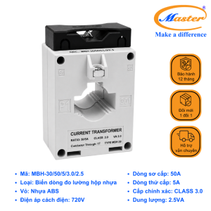 Biến Dòng Đo Lường Hộp Nhựa MBH-30 50/5A CL3.0 2.5VA Master