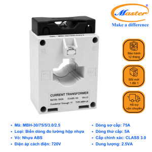 Biến Dòng Đo Lường Hộp Nhựa MBH-30 75/5A CL3.0 2.5VA Master